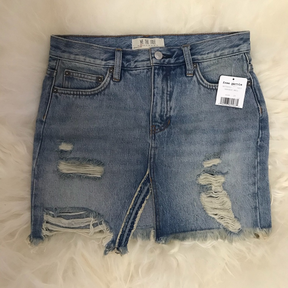 Free People Relaxed & Distressed Denim Skirt - Picture 3 of 7